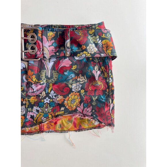 MARQUES ALMEIDA Floral Brocade Belted Asymmetrical Ultra Mini Skirt, Size 8 - Picture 8 of 16